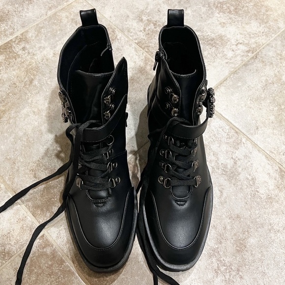 🆕 Nanette Lepore Irina lace up zip combat moto boots black size 8 - Picture 6 of 11